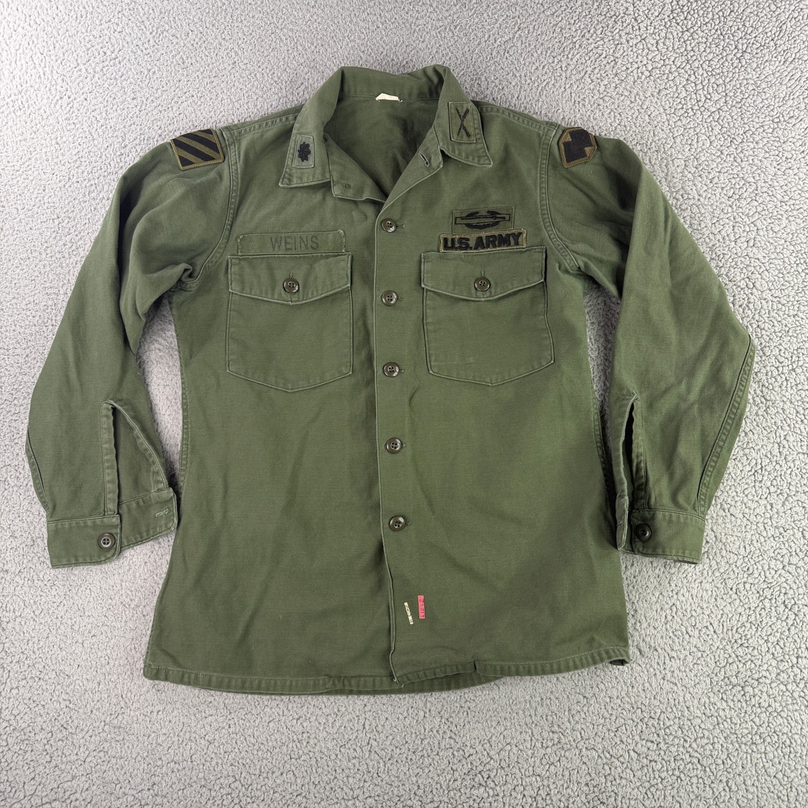 Vietnam 1968 Og-107 Fatigue Shirt 15.5x33 3rd Id Cib Major Patches Sateen Vtg